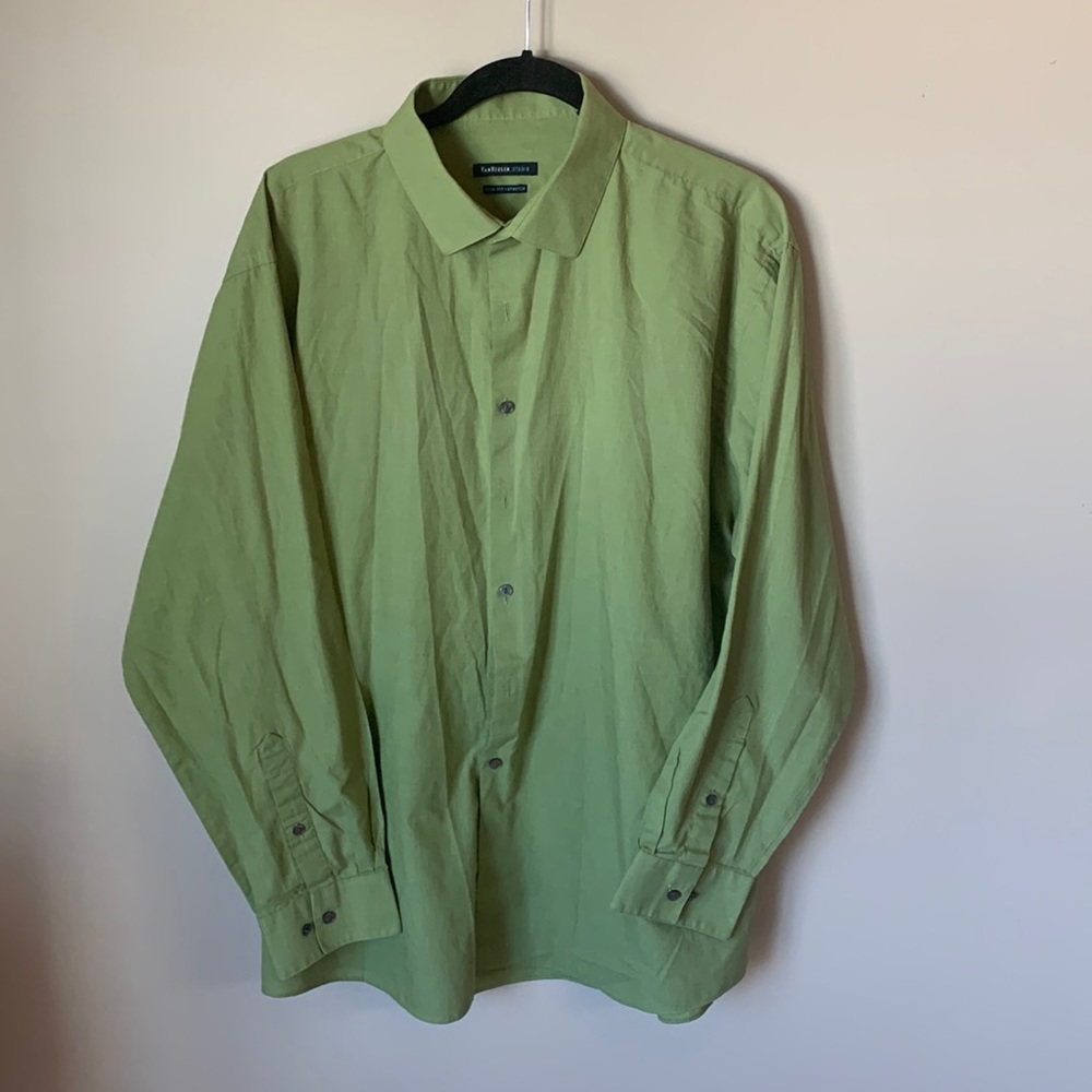 Green Van Heusen Studio slim fit stretch dress shirt 18 neck 34-35 sleeve